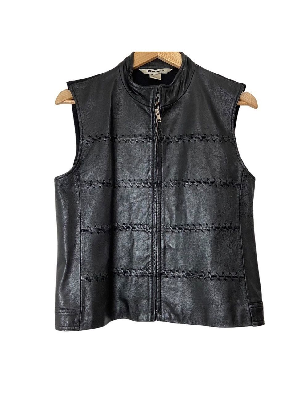PETER Nygard petite vest black leather knit vest  silk cotton Medium petite
